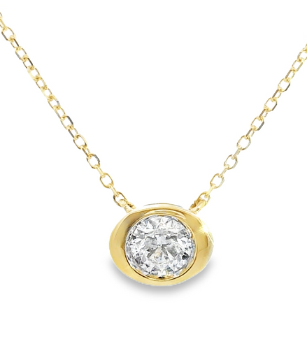 14K Yellow Gold 0.30 CTW Diamond Bezel Set Pendant Necklace