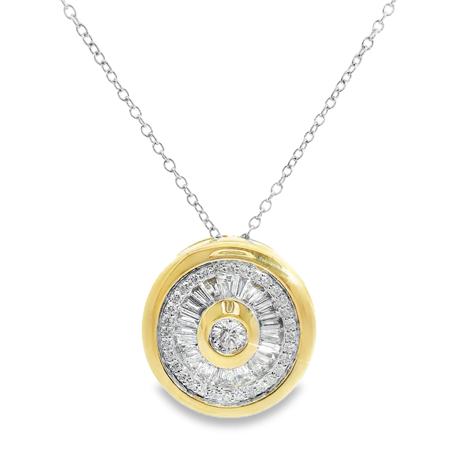 14K Gold Tow-Tone Circlular Diamond Pendant Necklace