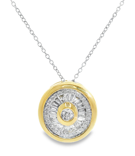14K Two-Tone Gold And Circlular Diamond Pendant Necklace