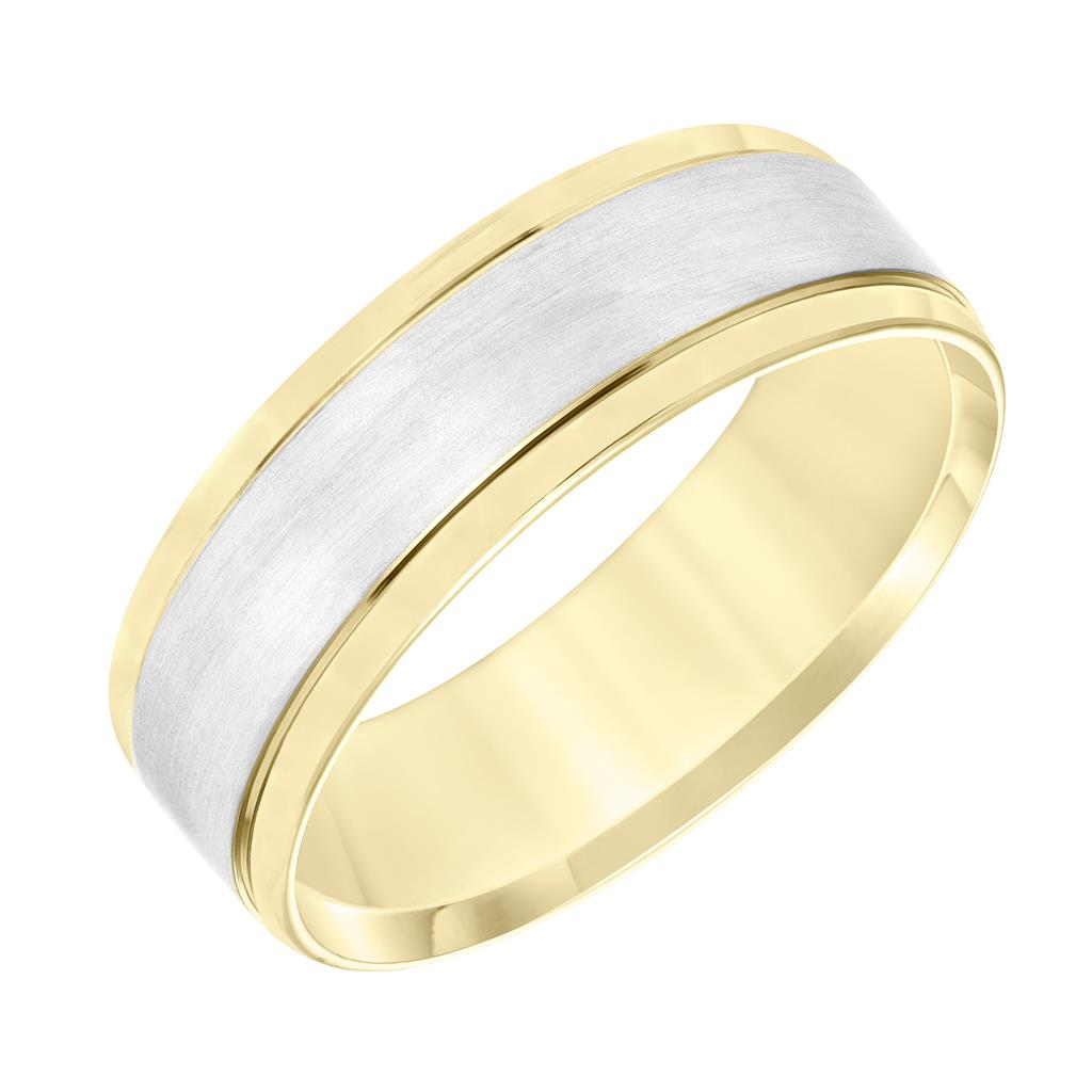 Fredrick Goldman 14K Two-Toned Flat Round Edge Carved Wedding Band