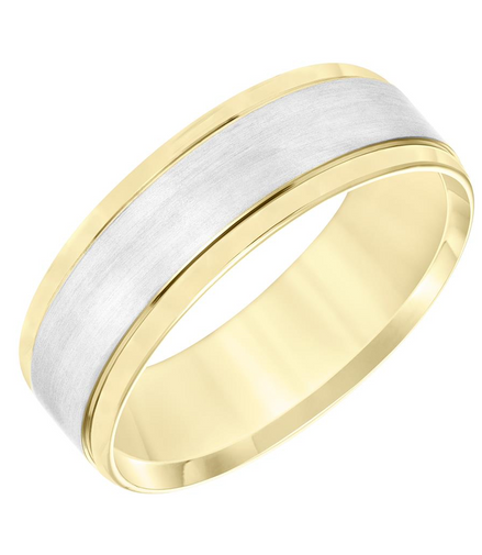 Fredrick Goldman 14K Two-Toned Flat Round Edge Carved Wedding Band