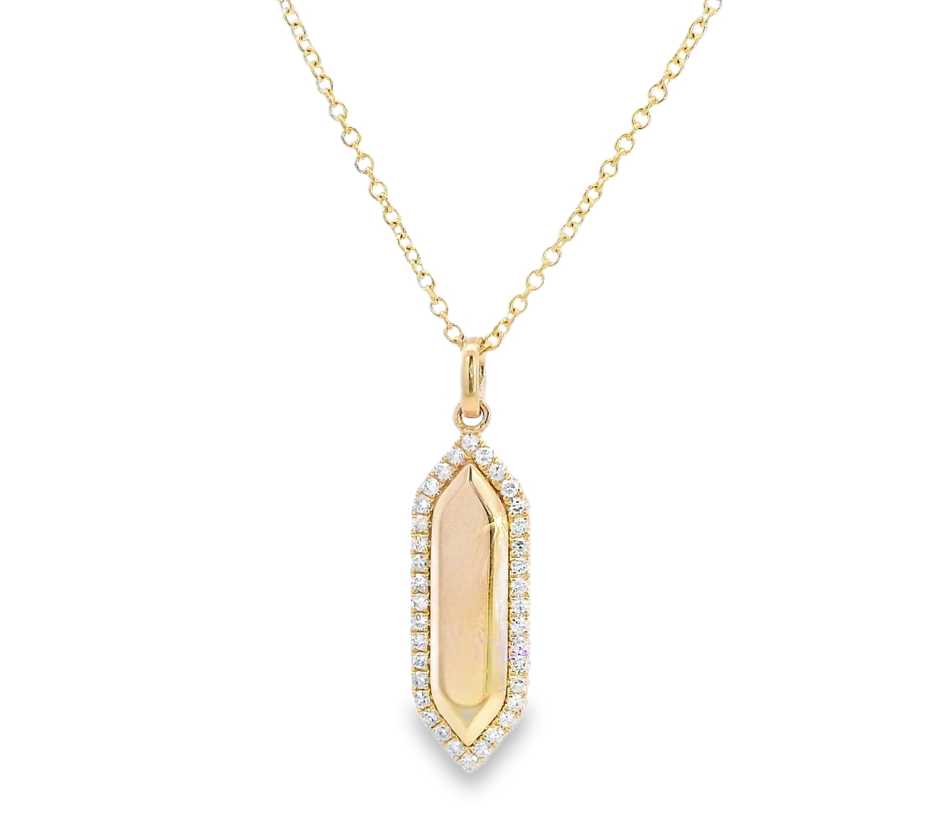 14K Yellow Gold And Diamond Engraveable Pendant Necklace