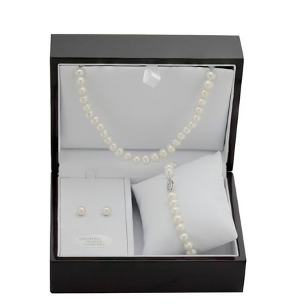 Imperial Pearl Sterling Silver Freshwater Pearl Wood Box Gift Set