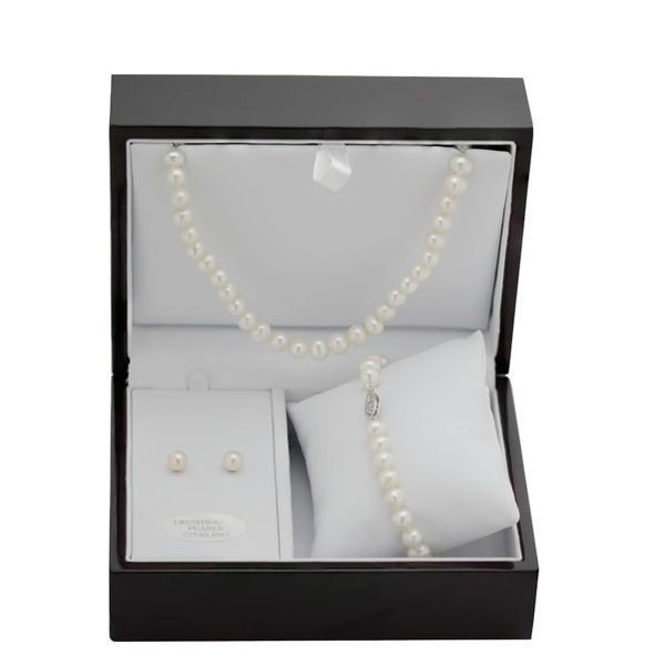 Imperial Pearl Sterling Silver Freshwater Pearl Wood Box Gift Set