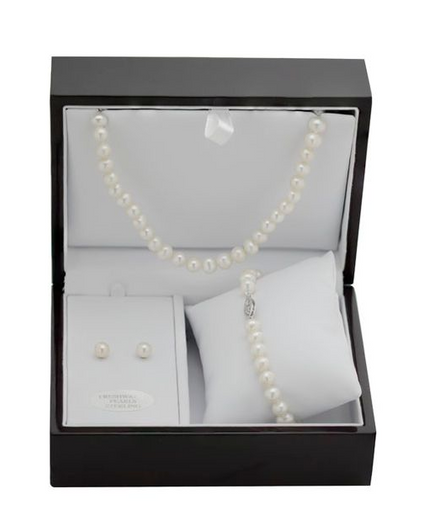 Imperial Pearl Sterling Silver Freshwater Pearl Wood Box Gift Set