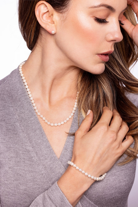 Imperial Pearl Sterling Silver Freshwater Pearl Wood Box Gift Set