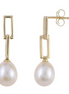 14K Yellow Gold Freshwater Pearl Paperclip Dangle Drop Earrings