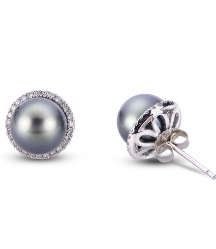 Imperial Pearl 14K White Gold Tahitian Pearl And Halo Diamond Earrings
