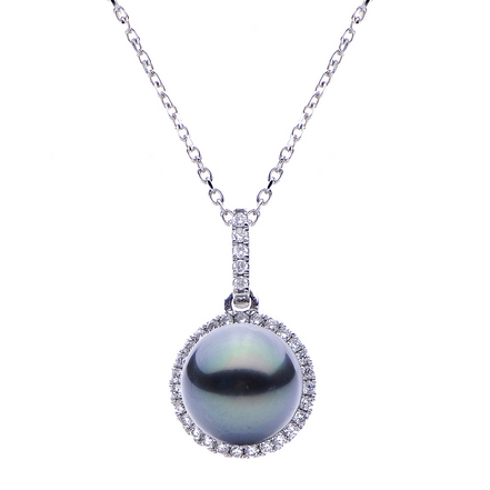 Imperial Pearl 14K Gold Tahitian Pearl And Diamond Halo Pendant Necklace