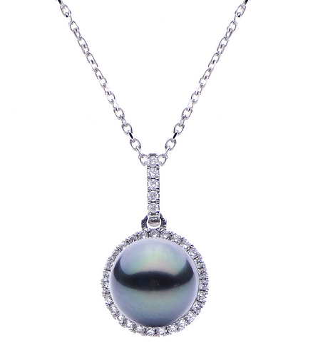 Imperial Pearl 14K Gold Tahitian Pearl And Diamond Halo Pendant Necklace
