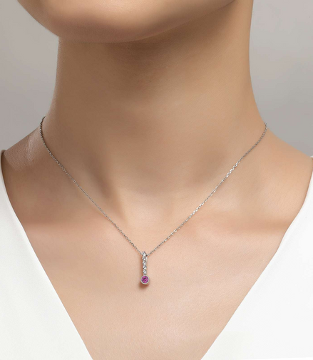 Lafonn 0.32 CTW Simulated Diamond And Lab Grown Ruby July Birthstone Love Pendant