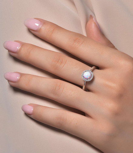 Lafonn 1.05 CTW Simulated Diamond and Simulated Opal October Birthstone Ring Size 6