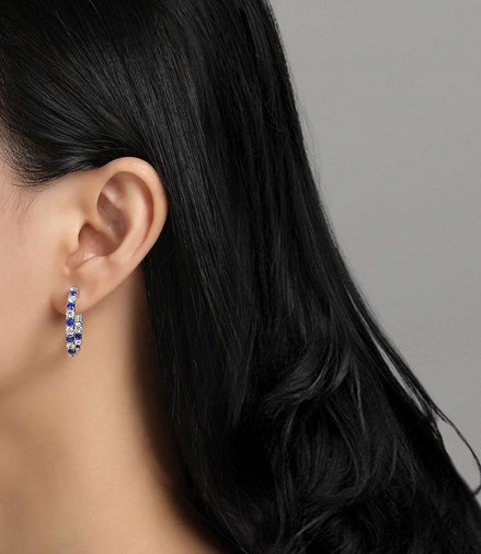 Lafonn 3.52 CTW Simulated Diamond and Sapphire Inside Out Hoop Earrings