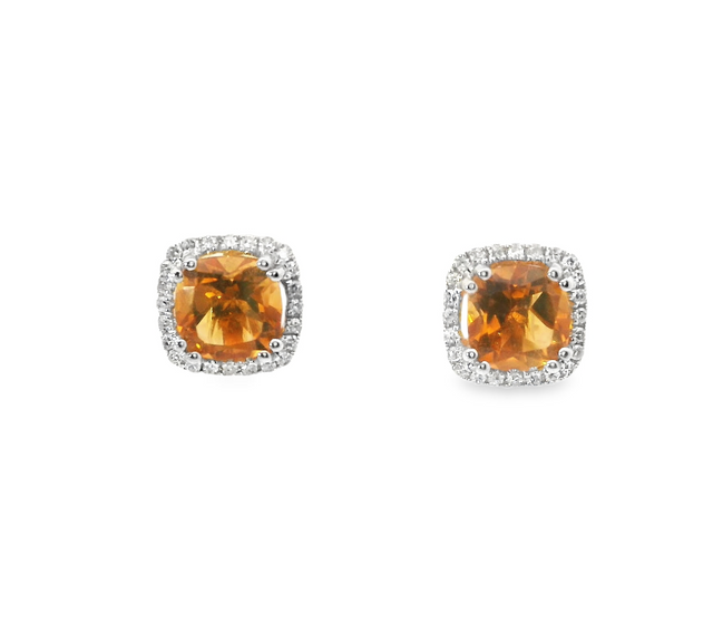 14K Yellow Gold Diamond And Citrine Halo Earrings