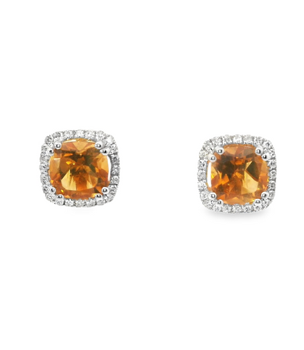 14K Yellow Gold Diamond And Citrine Halo Earrings