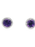 14K White Gold Diamond And Amethyst Halo Earrings
