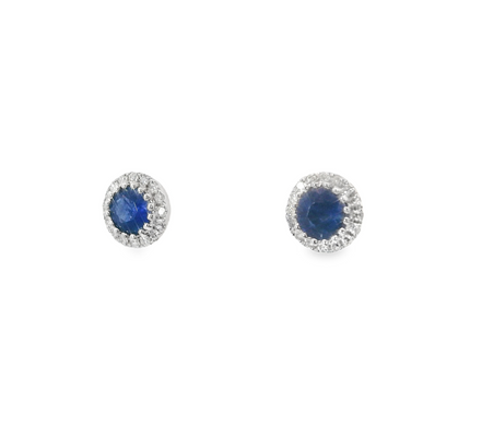14K White Gold Diamond And Sapphire Halo Earrings