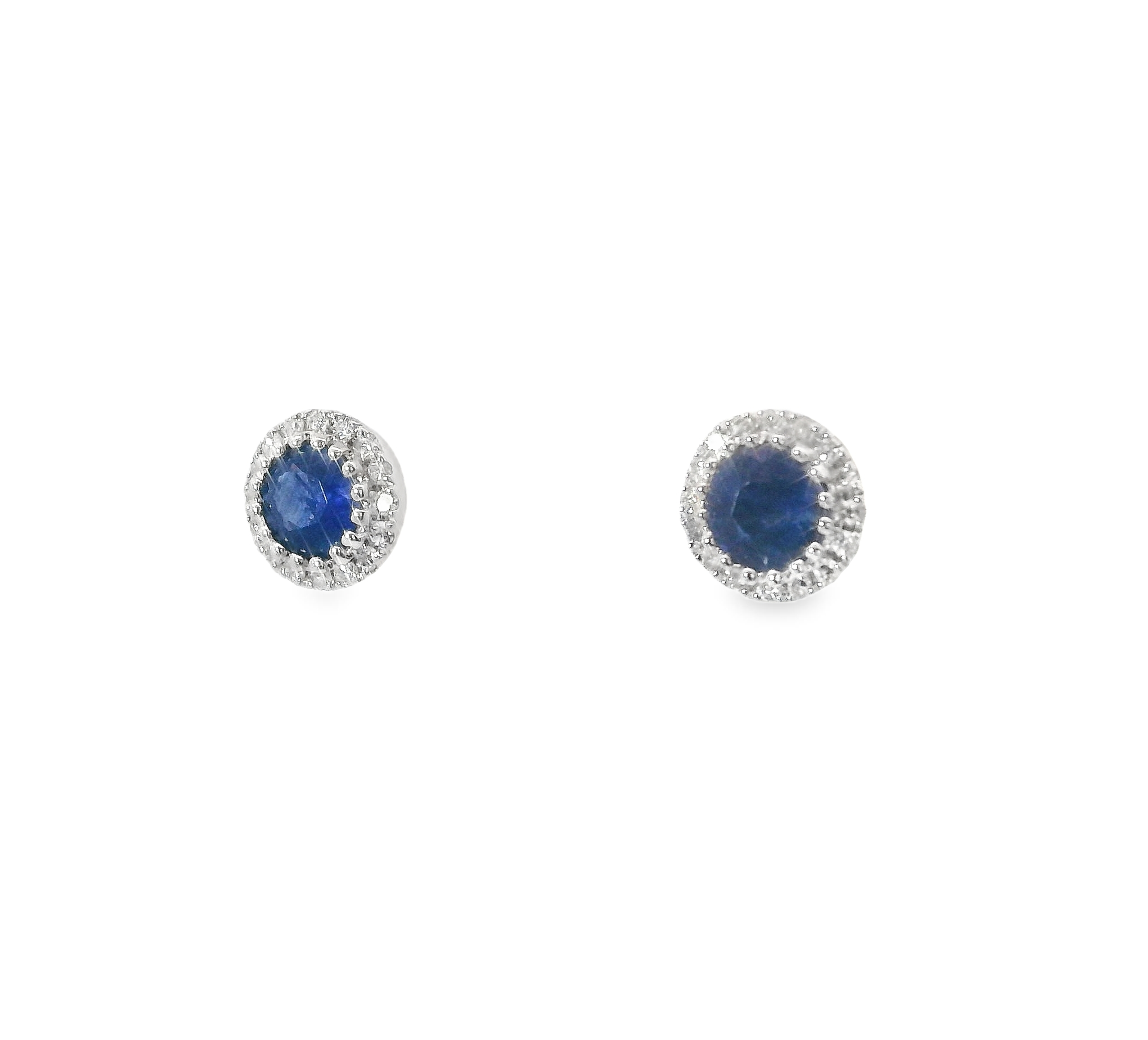 14K White Gold Diamond And Sapphire Halo Earrings