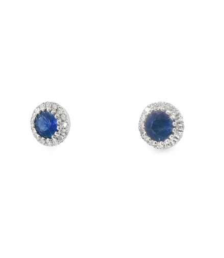14K White Gold Diamond And Sapphire Halo Earrings