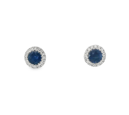 14K White Gold Diamond And Sapphire Halo Earrings
