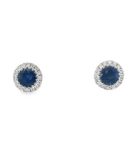 14K White Gold Diamond And Sapphire Halo Earrings