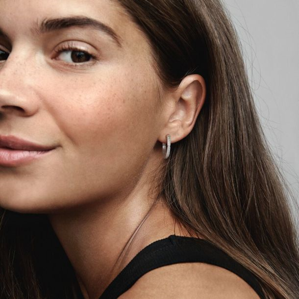 Pandora Signature Sparkle and Pandora Logo Hoop Earrings