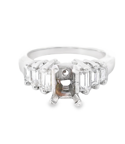 14K White Gold And 0.62 CTW Baguette Diamond Semi-Mount Engagement  Ring