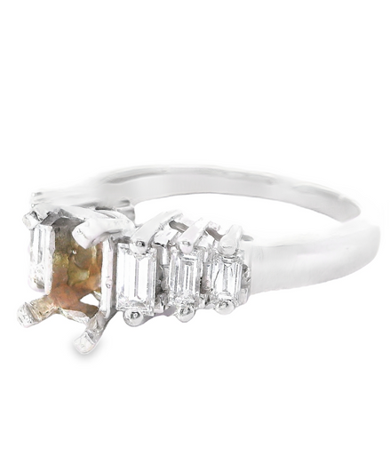 14K White Gold And 0.62 CTW Baguette Diamond Semi-Mount Engagement  Ring