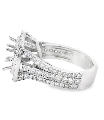 14K White Gold 1.54Ctw Double Halo 3 Row Shank Diamond Engagement Ring