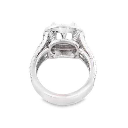 14K White Gold 1.54Ctw Double Halo 3 Row Shank Diamond Engagement Ring