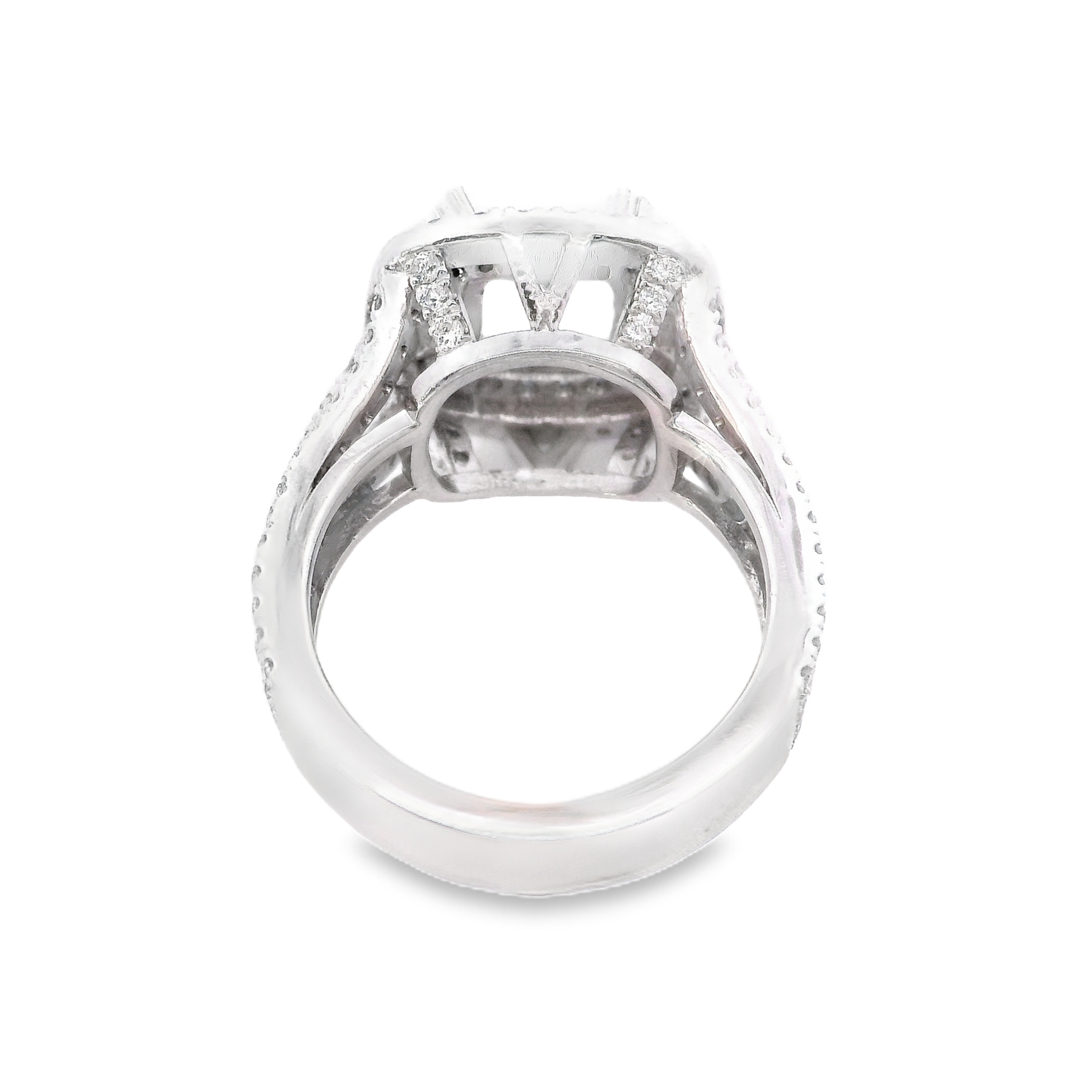 14K White Gold 1.54Ctw Double Halo 3 Row Shank Diamond Engagement Ring