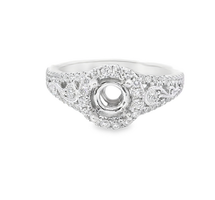14K White Gold Halo Diamond Semi-Mount Engagement Ring