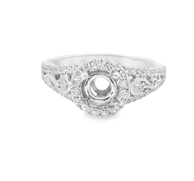 14K White Gold Halo Diamond Semi-Mount Engagement Ring