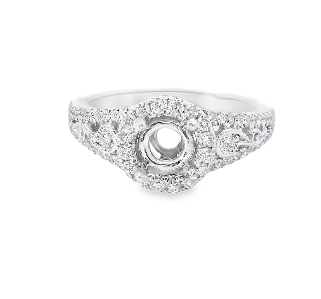 14K White Gold Halo Diamond Semi-Mount Engagement Ring