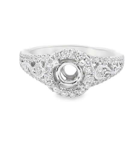 14K White Gold Halo Diamond Semi-Mount Engagement Ring