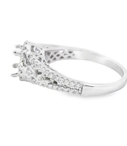 14K White Gold Halo Diamond Semi-Mount Engagement Ring