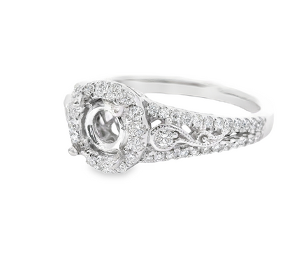 14K White Gold Halo Diamond Semi-Mount Engagement Ring