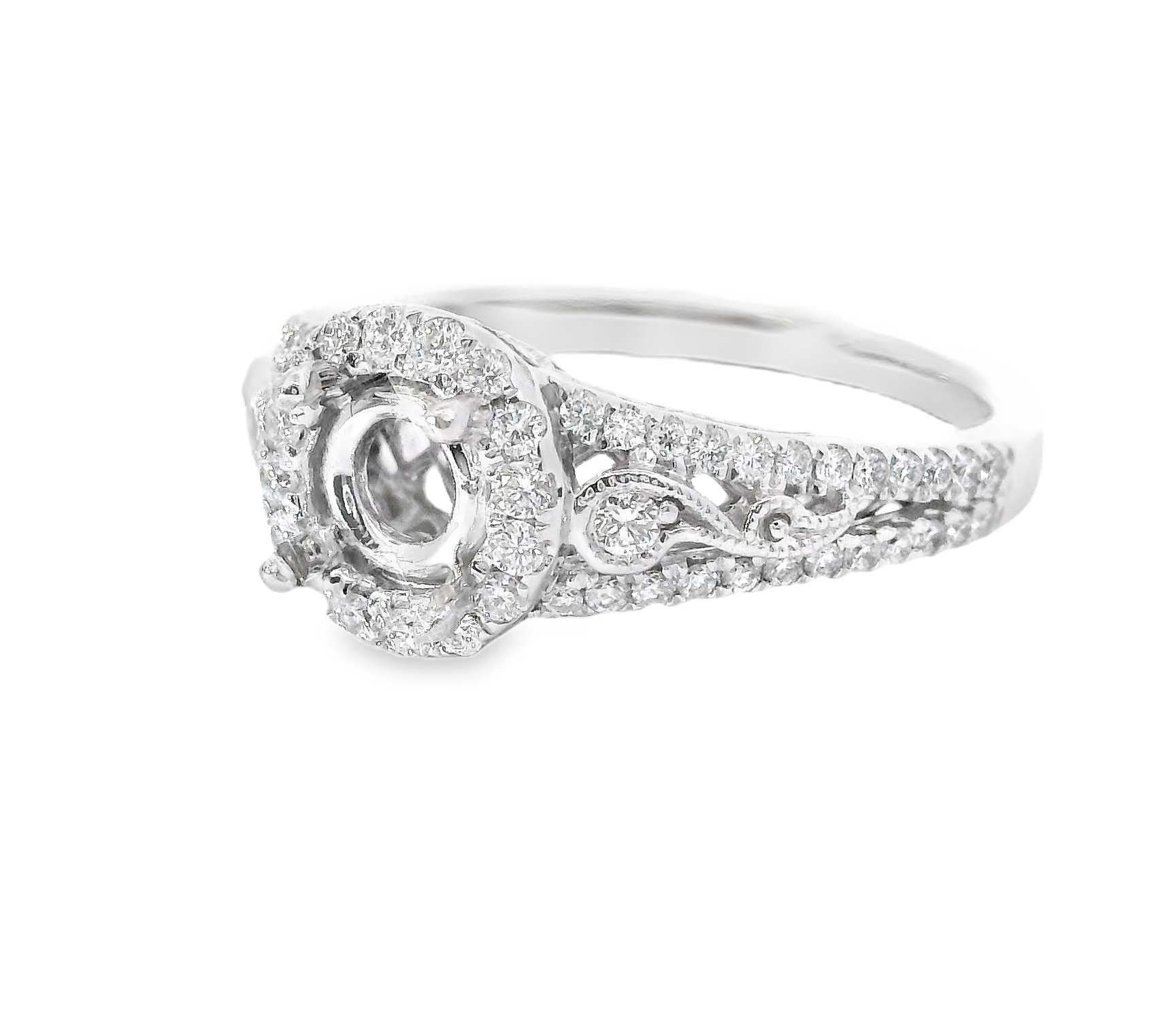 14K White Gold Halo Diamond Semi-Mount Engagement Ring
