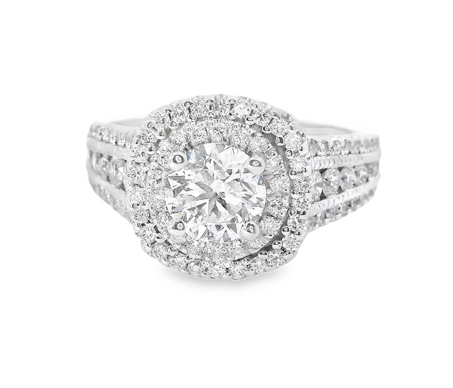 14K White Gold .85 CT Diamond Remount Double Halo Ring