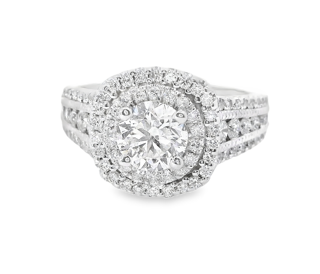 14K White Gold .85 CT Diamond Remount Double Halo Ring