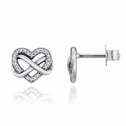 Pandora Timeless Silver Sparkling Infinity Heart Stud Earrings