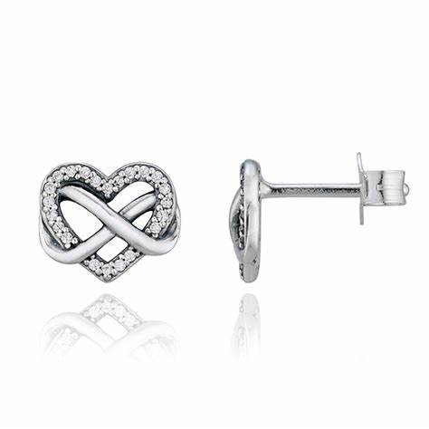 Pandora Timeless Silver Sparkling Infinity Heart Stud Earrings