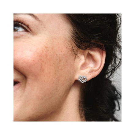 Pandora Timeless Silver Sparkling Infinity Heart Stud Earrings