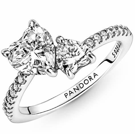 Pandora Timeless Double Heart Sparkling Ring Size 6