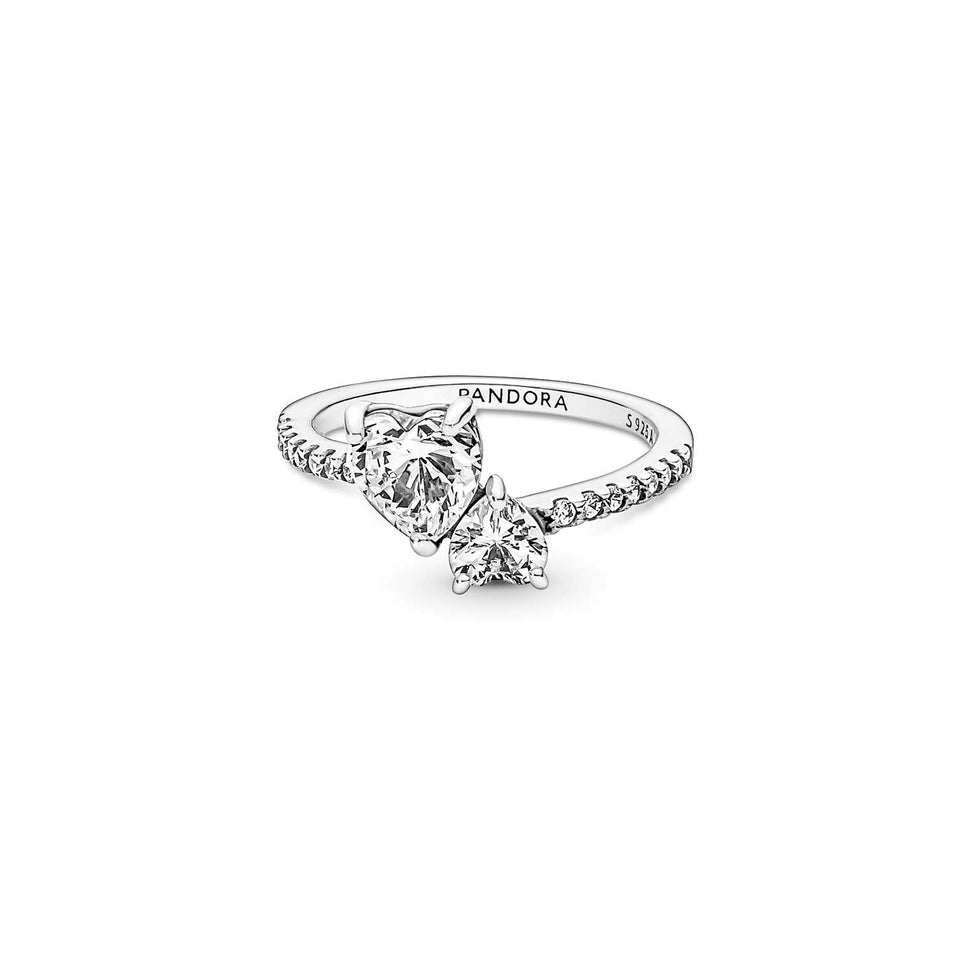 Pandora Timeless Double Heart Sparkling Ring Size 6