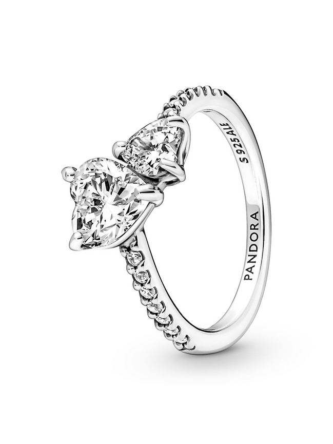 Pandora Timeless Double Heart Sparkling Ring Size 6
