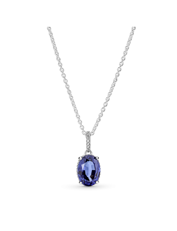 Pandora Timeless Sparkling Blue Statement Halo Pendant Necklace