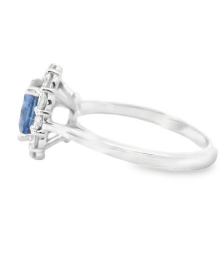 14K White Gold Oval Sapphire And Diamond Fashion Ring
