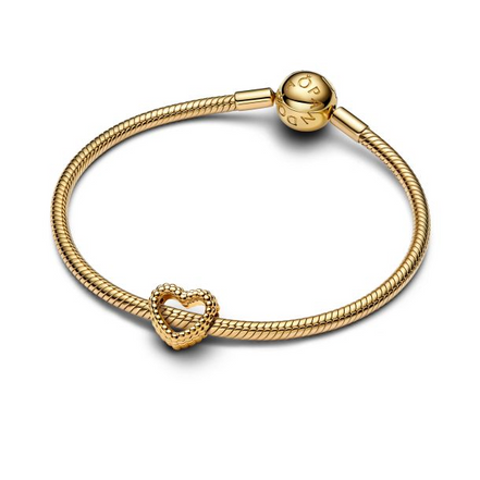 Pandora Moments Beaded Open Heart Gold-Plated Charm