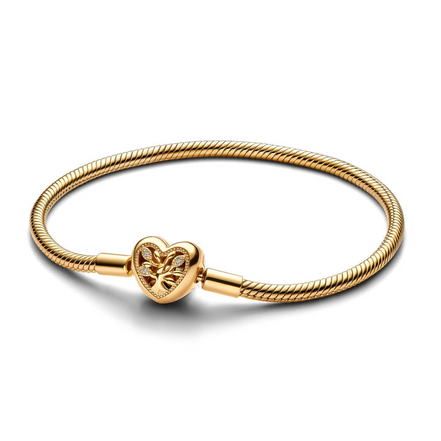 Pandora Moments Family Tree Heart Clasp Snake Chain Bracelet Size 17
